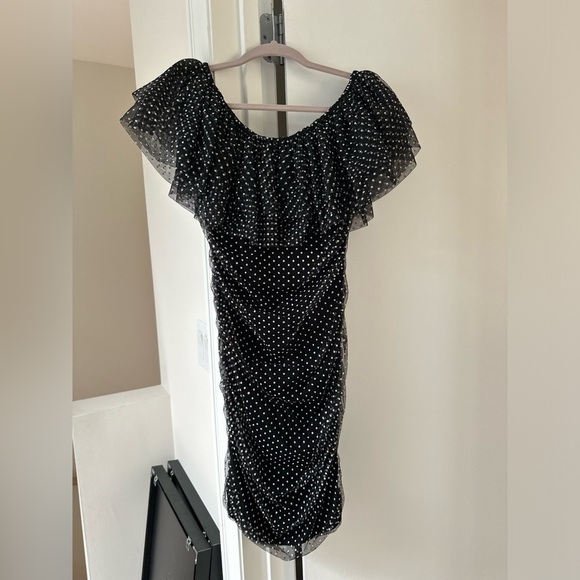 Maje Ruffled Polka Dot Dress In black NWT - Picture 6 of 10